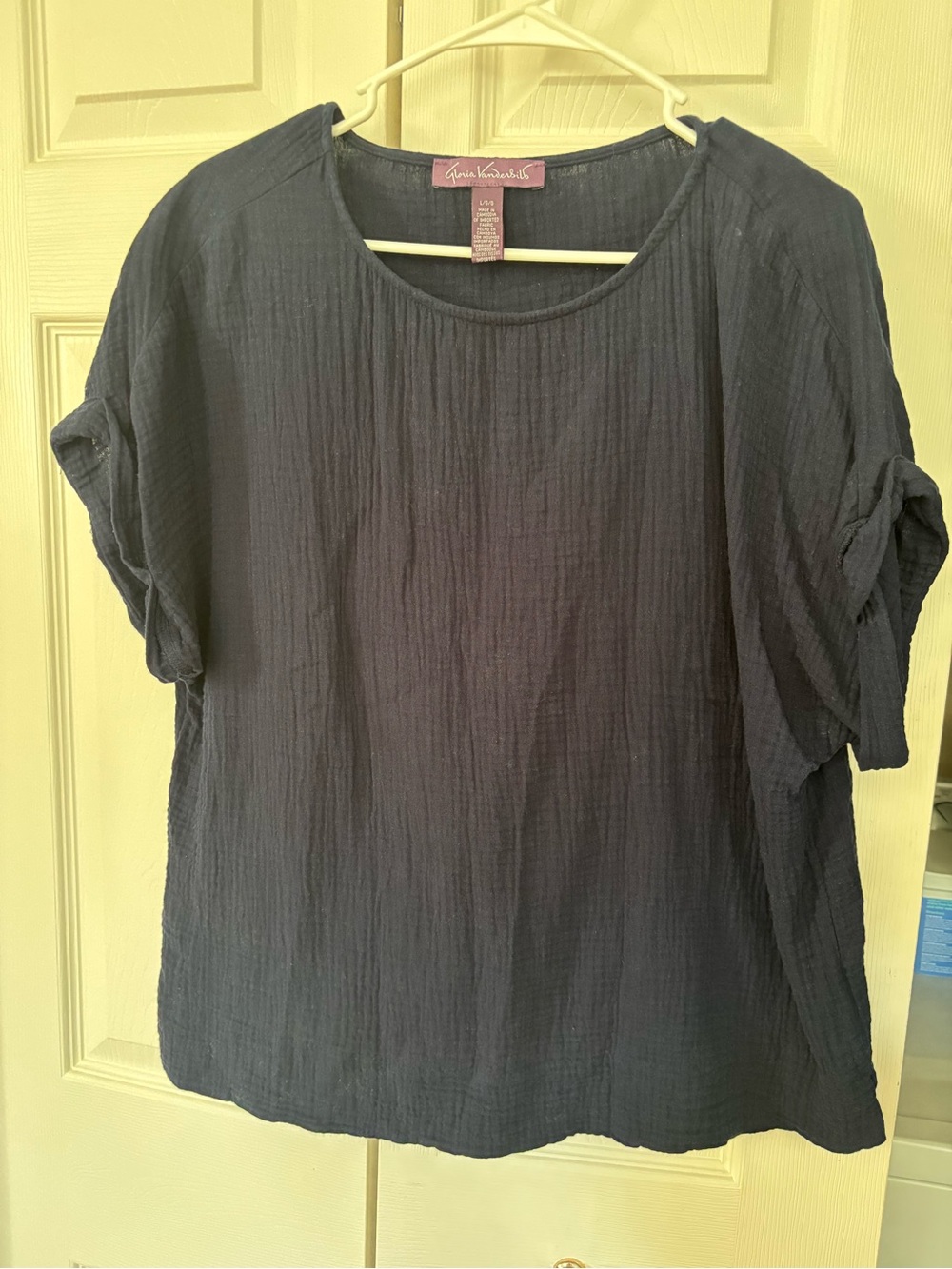Gloria Vanderbilt Navy Short-Sleeve Textured Top